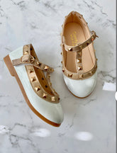 Valerie -Rockstar Stud White Patent Leather Girl Shoes - Red.
